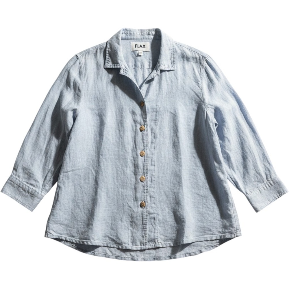 Flax sz M all linen baby blue button down beachy coastal collared shirt HH